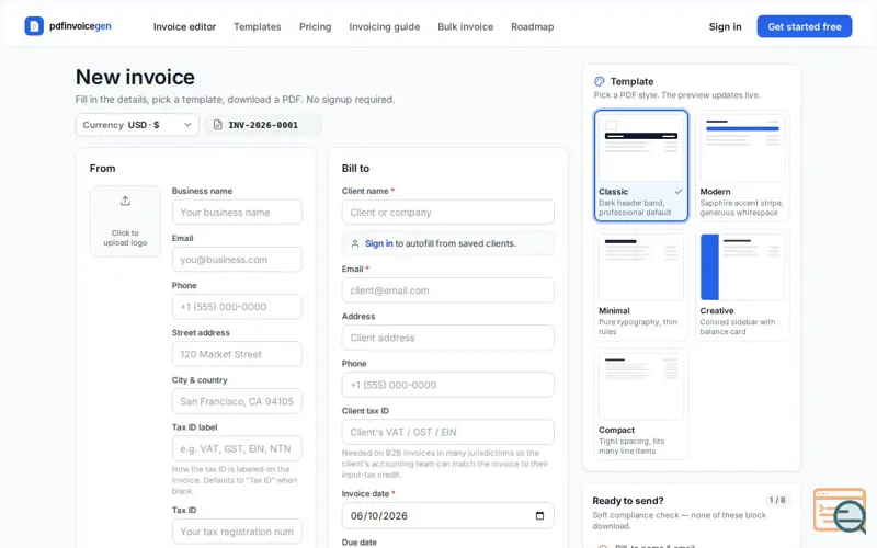 Screenshot of PDF Invoice Generator