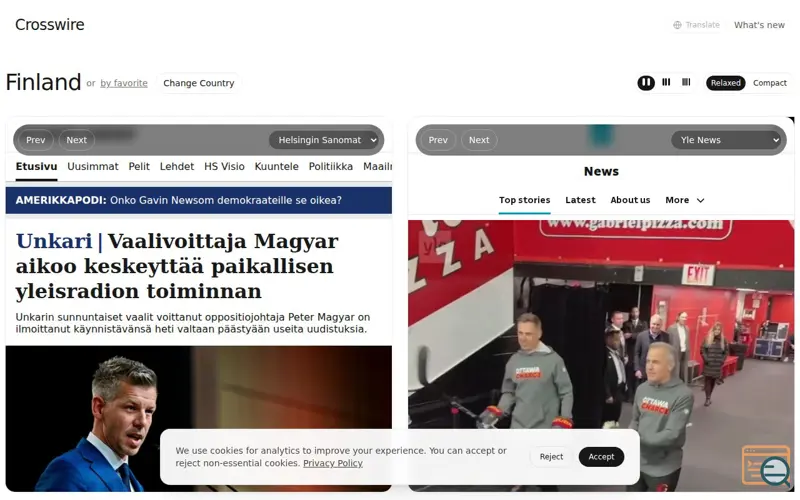 Screenshot of Crosswire — Compare Headlines by Country