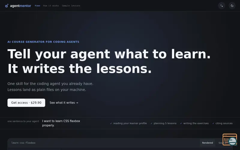 Screenshot of agentmentor — your agent writes the lessons