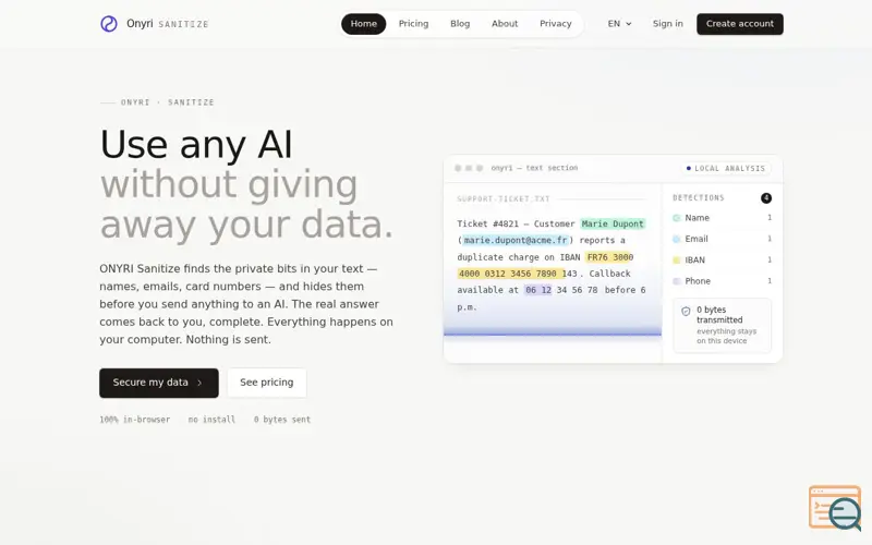 Screenshot of ONYRI Sanitize
