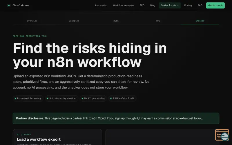 Screenshot of FloxoLab n8n Workflow Checker