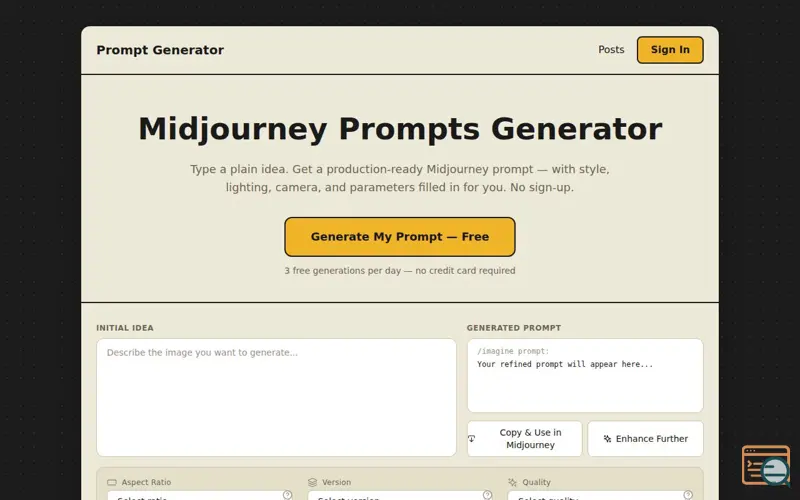 Screenshot of Midjourney Prompt Generator