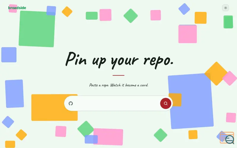 Screenshot of Broadside — Pin up your repo