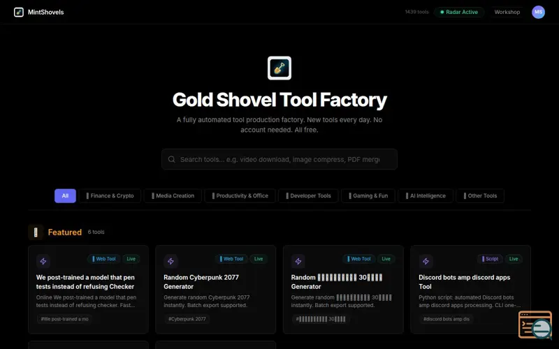 Screenshot of Gold Shovel Tool Factory