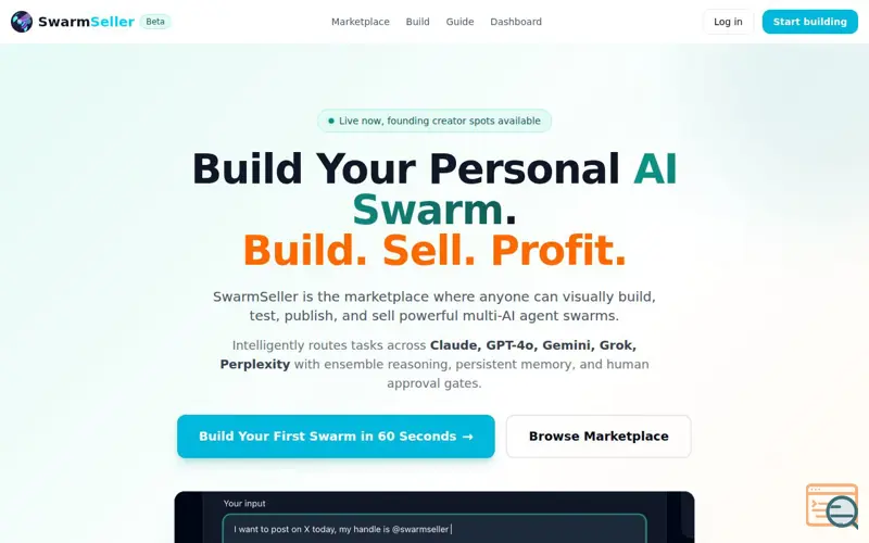 Screenshot of SwarmSeller