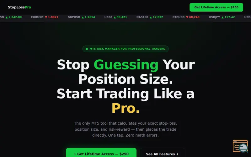 Screenshot of StopLoss Calculator — MT5 Risk Manager