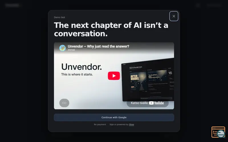 Screenshot of Unvendor, a launch using shoo