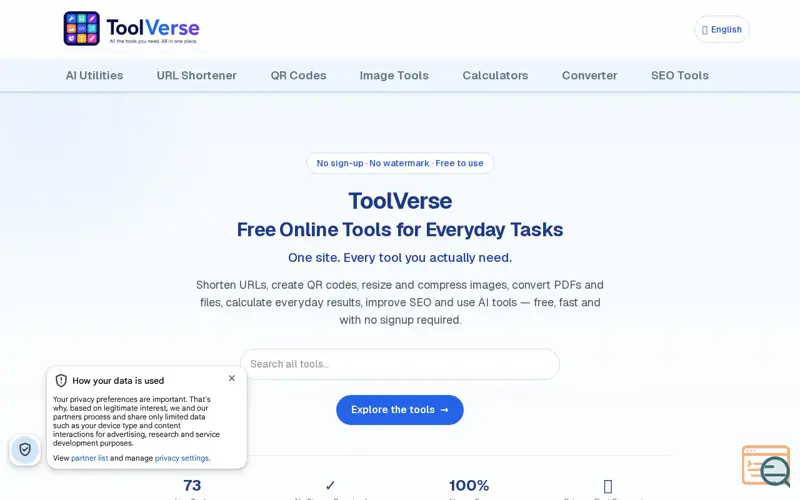 Screenshot of ToolVerse, a launch using Puthusu