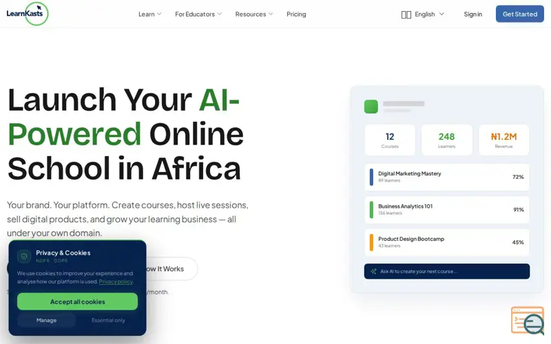 Screenshot of Learnkasts, a launch using Typeform