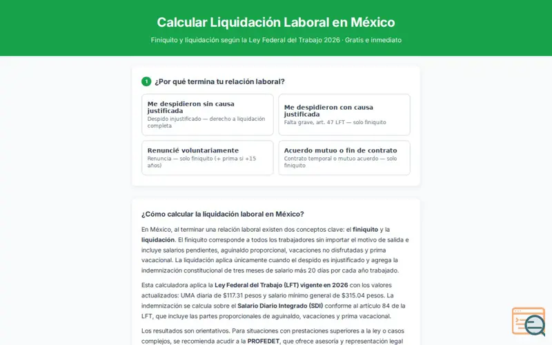Screenshot of Calcular Liquidacion  Mexico Severance