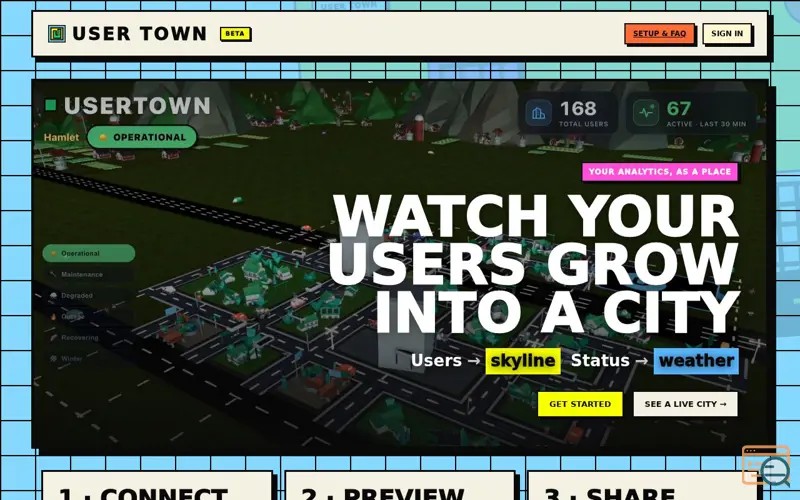 Screenshot of User Town — watch your users grow into a city