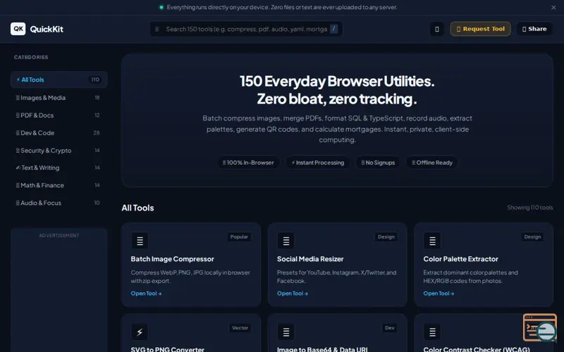 Screenshot of QuickKit 150 Fast Browser Utilities