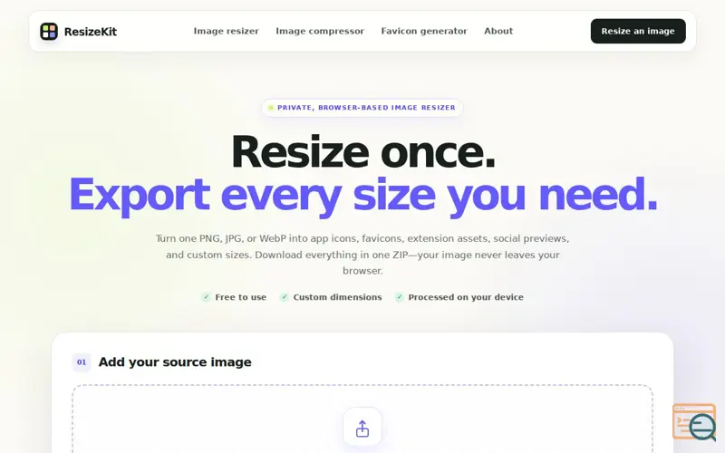 Screenshot of Free Image Resizer Online for PNG and JPG | ResizeKit