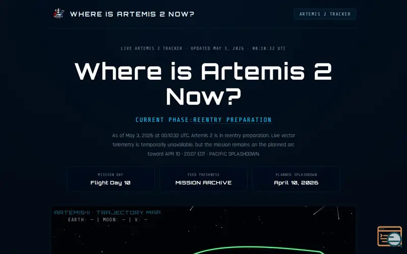 Screenshot of Where is Artemis 2 Now?