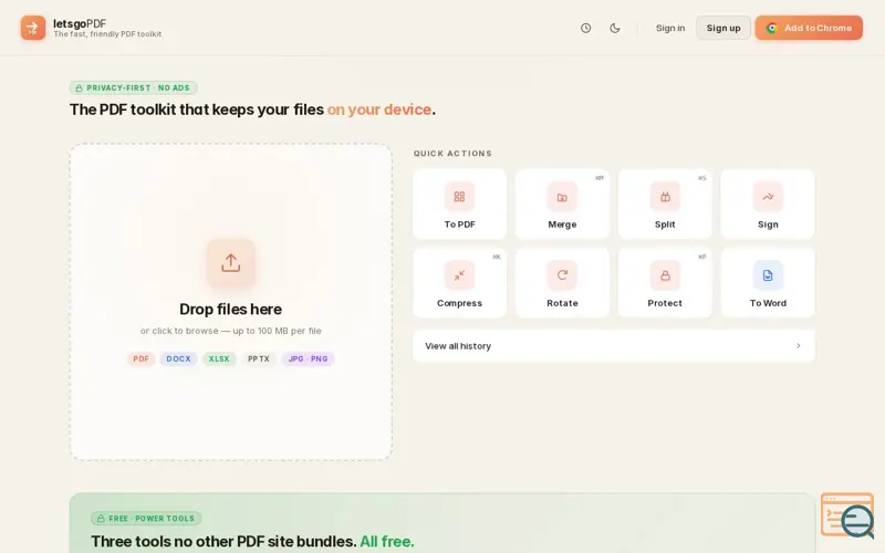 Screenshot of letsgoPDF