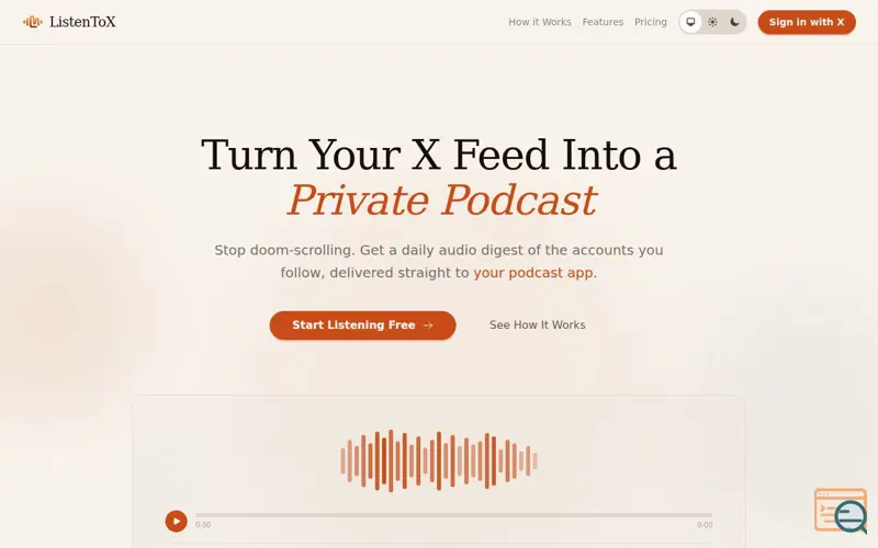 Screenshot of ListenToX
