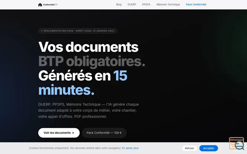 Screenshot of ConformitéBTP, a launch using Microsoft Clarity