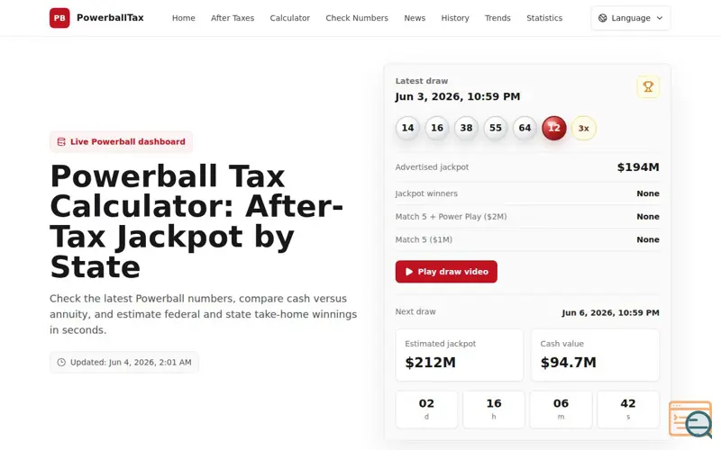 Screenshot of PowerballTax.com