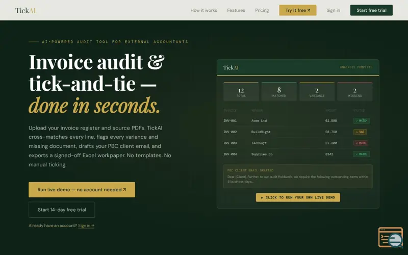 Screenshot of TickAI