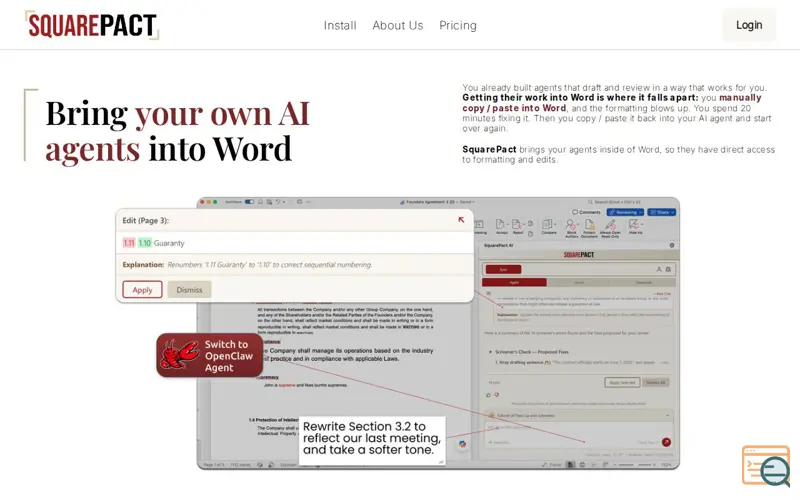 Screenshot of SquarePact - Run OpenClaw in Word
