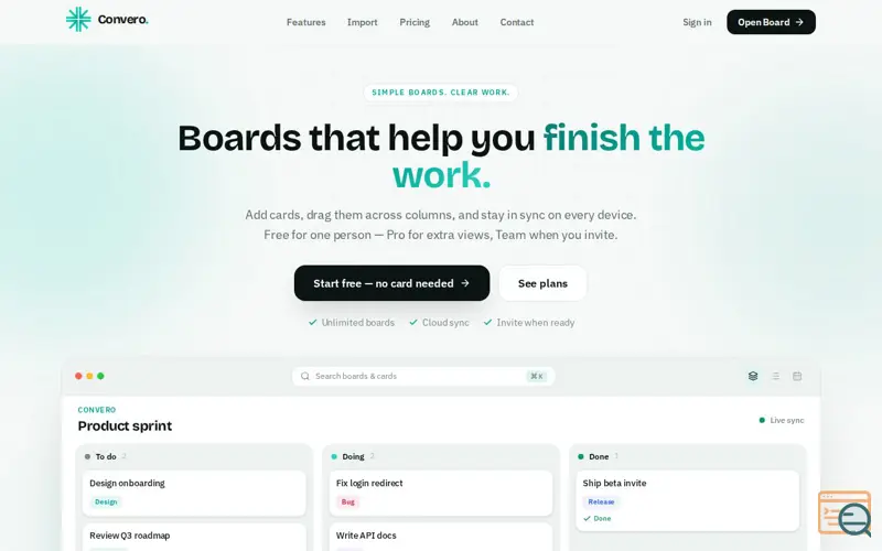 Screenshot of Convero