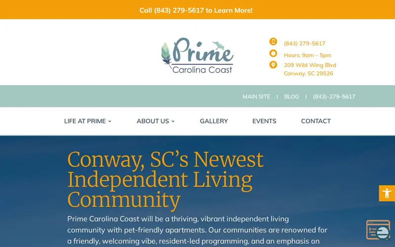 Screenshot of Prime Independent Living Carolina Coast, a launch using The Events Calendar