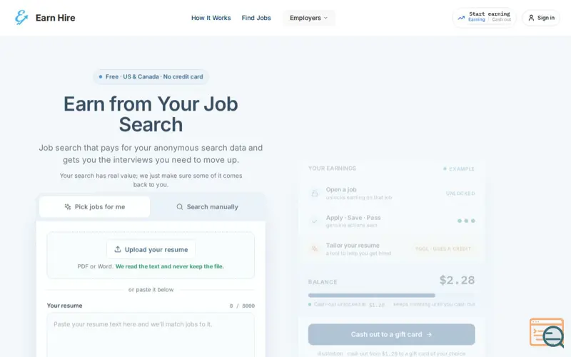 Screenshot of Earn Hire