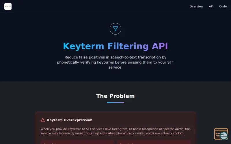 Screenshot of Keyterm Filtering for Voice AI