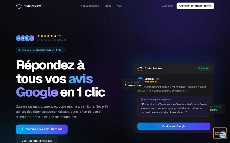 Screenshot of AssistReview : avis Google IA en 1 clic
