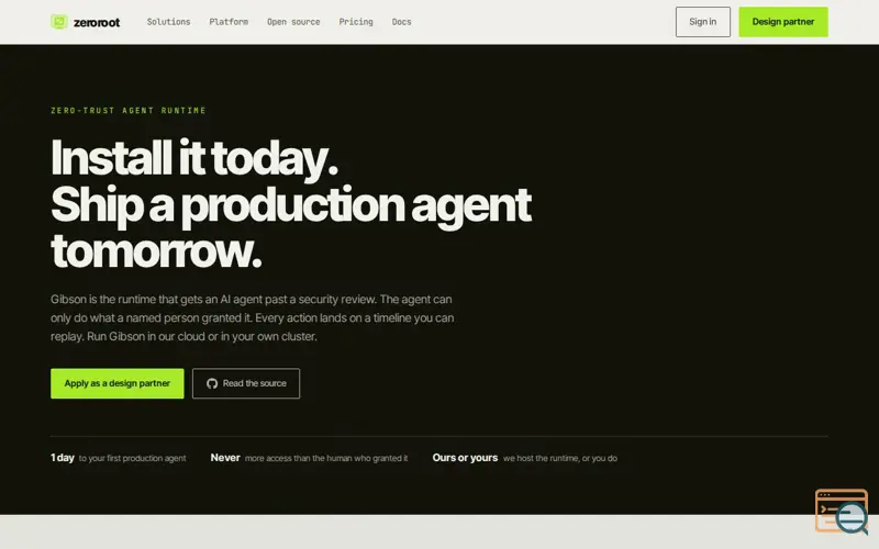 Screenshot of zeroroot · the zero-trust agent runtime