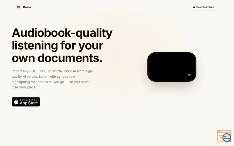Screenshot of Ream: AI text to speech, a launch using Domeneshop Email