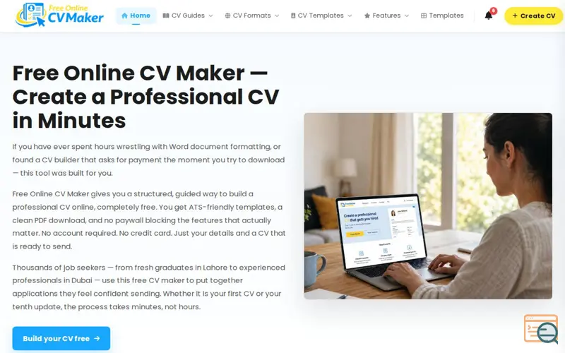 Screenshot of Free Online CV Maker — 100% Free CV 