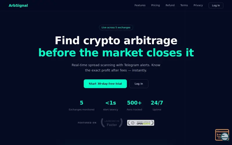 Screenshot of arbitrage signals