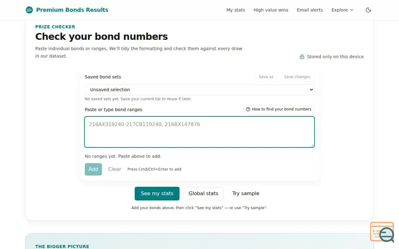 Screenshot of Premium Bonds Results