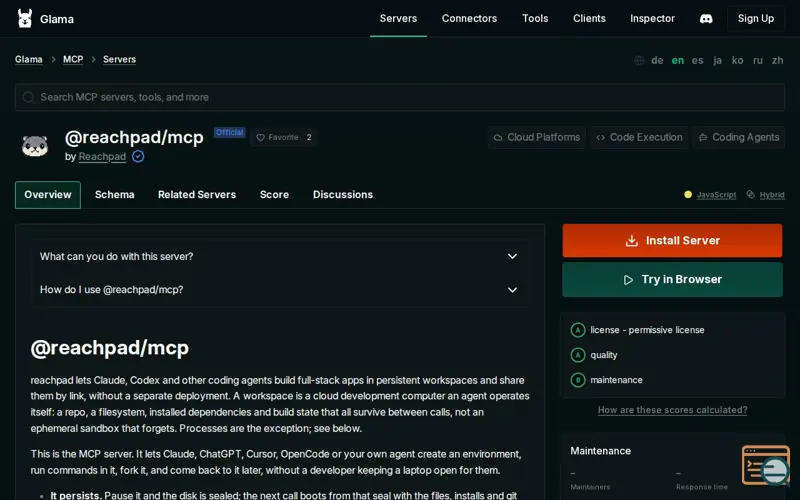 Screenshot of Glama