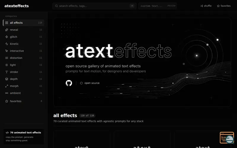 Screenshot of atexteffects -- text effect prompts