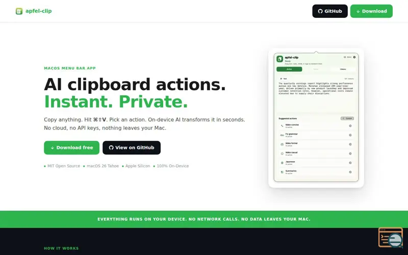 Screenshot of Local AI Clipboard Actions