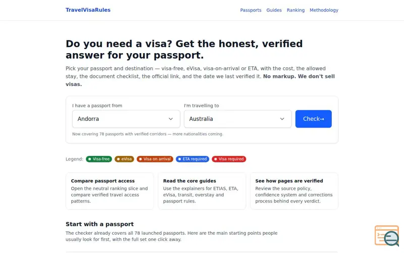 Screenshot of TravelVisaRules