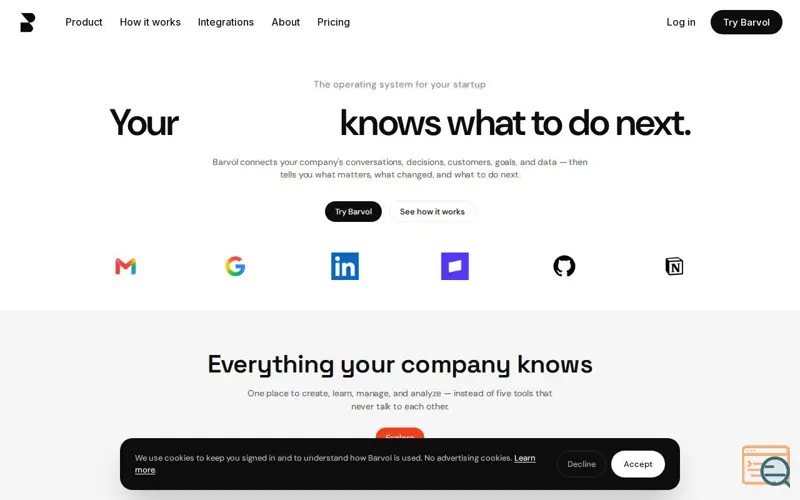 Screenshot of Barvol — Company Intelligence for Founders