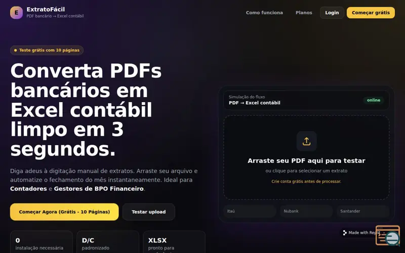 Screenshot of ExtratoFácil — PDF bancário para Excel