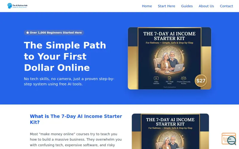 Screenshot of 7-Day AI Income Starter Kit, a launch using eStage