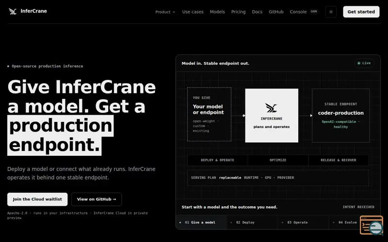 Screenshot of InferCrane | Give us a model. Get a production endpoint.
