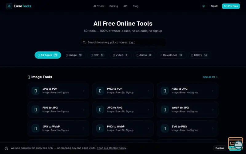 Screenshot of EaseToolz, a launch using IMG.LY