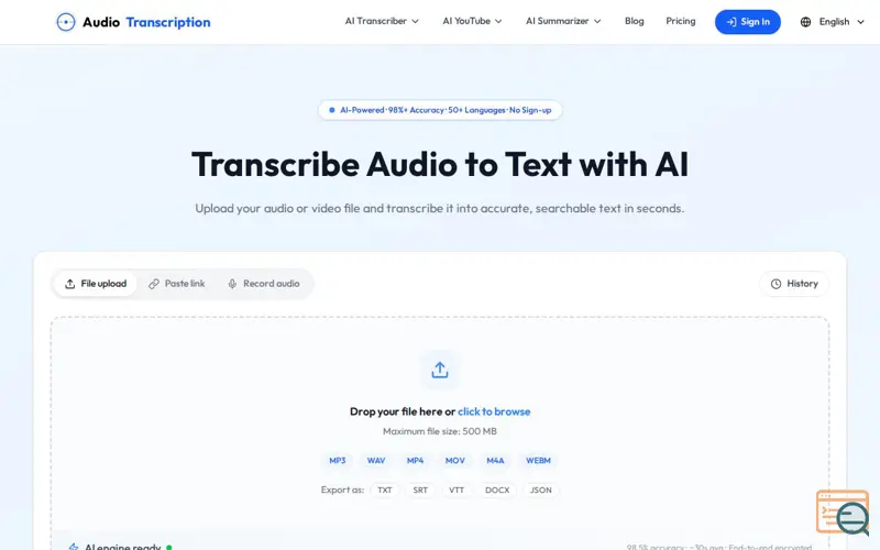 Screenshot of AudioTranscription.io