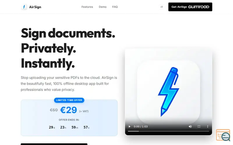 Screenshot of AirSign, a launch using pdf-lib
