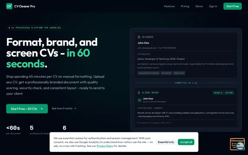 Screenshot of CV Cleaner Pro
