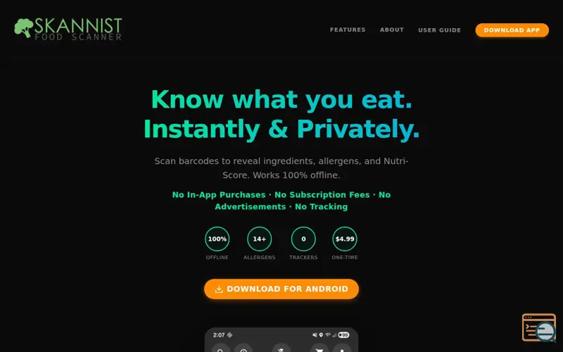 Screenshot of Skannist: The fast, private food scanner