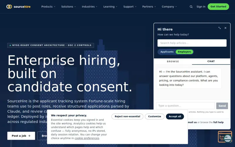 Screenshot of SourceHire