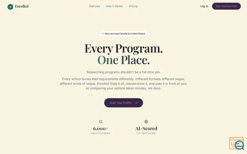 Screenshot of Enrolled — Find your shortlist. Build your application.