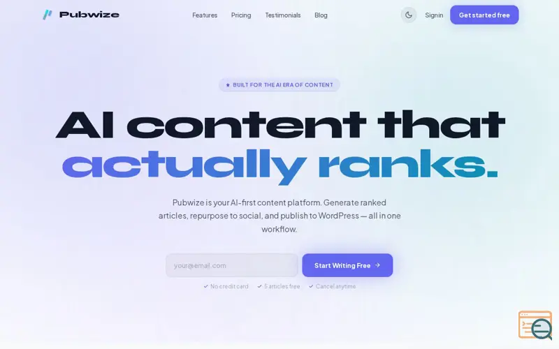 Screenshot of PubWize
